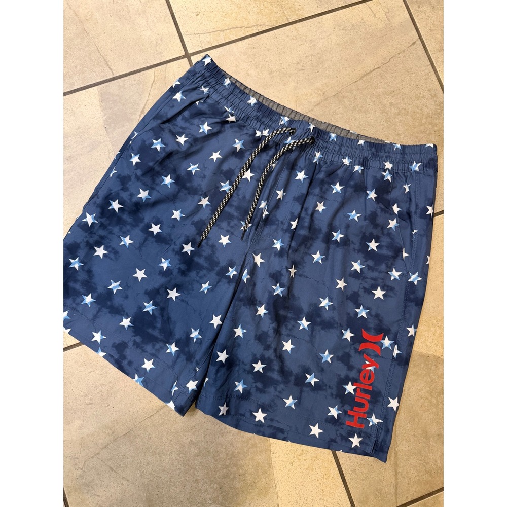 Hurley Mens Star Tie Dye Swim Trunks Blue Red XL Board Shorts